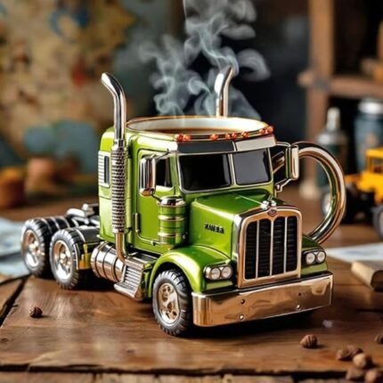 Semi Truck Coffee Mug, Handcrafted Truck Coffee Mug, Creative Semi Truck Coffee Cup, Semi-trailer Shaped Coffee Cup,Unique Gift For Coffee And Truck Lovers (Light green)