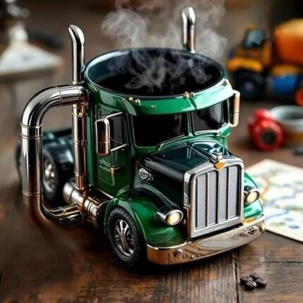Semi Truck Coffee Mug, Handcrafted Truck Coffee Mug, Creative Semi Truck Coffee Cup, Semi-trailer Shaped Coffee Cup,Unique Gift For Coffee And Truck Lovers (Green)