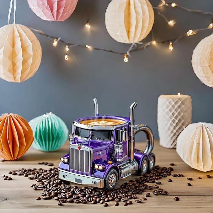 Semi Truck Coffee Mug, Handcrafted Truck Coffee Mug, Creative Semi Truck Coffee Cup, Semi-trailer Shaped Coffee Cup,Unique Gift For Coffee And Truck Lovers (Purple) - Image 2