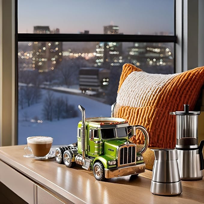 Semi Truck Coffee Mug, Handcrafted Truck Coffee Mug, Creative Semi Truck Coffee Cup, Semi-trailer Shaped Coffee Cup,Unique Gift For Coffee And Truck Lovers (Light green) - Image 2