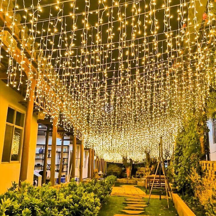 Duckkoko 400 LED Outdoor Curtain Lights String Lights Ceremony Birthday Christmas Balcony Roof Decorations - Image 2