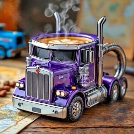 Semi Truck Coffee Mug, Handcrafted Truck Coffee Mug, Creative Semi Truck Coffee Cup, Semi-trailer Shaped Coffee Cup,Unique Gift For Coffee And Truck Lovers (Purple)
